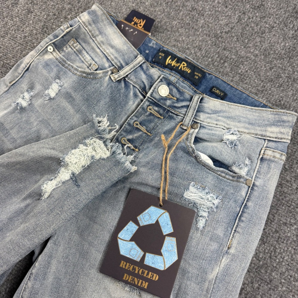 Indigo Rein Curvy High Rise Jeans 9 Light Blue Distressed Button Fly NWT Women